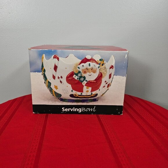 St Nicholas Square Vintage 1999 Festive Santa Claus Round Big Serving Bowl - Picture 7 of 10